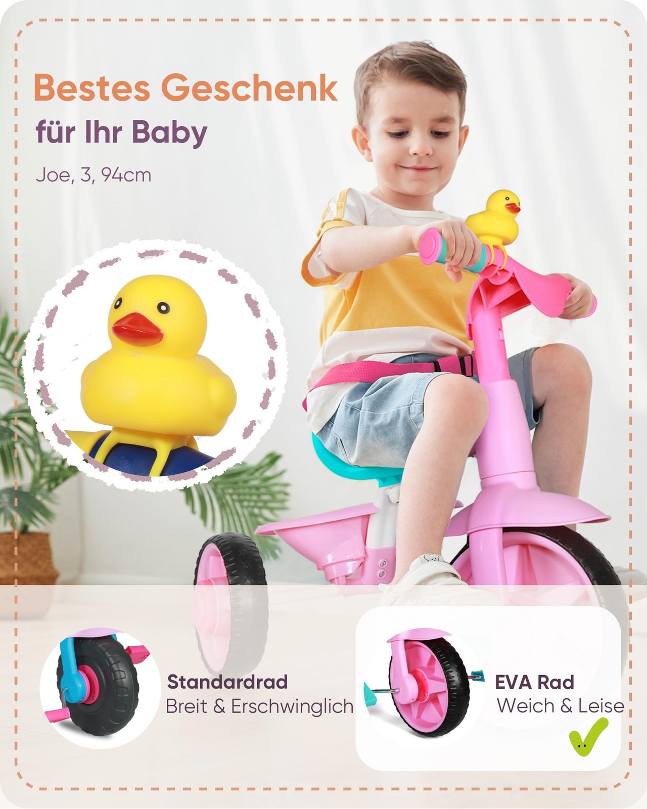 2 in 1 Tricycle from 18 Months to 3 Years, Kids Tricycle with Improved EvaRä…