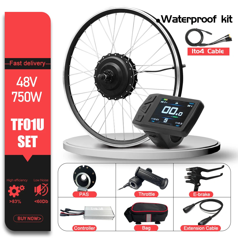 MTB Electric Bike Conversion Kit 48V 750W 20-29In 700C Brushless Hub Motor Wheel