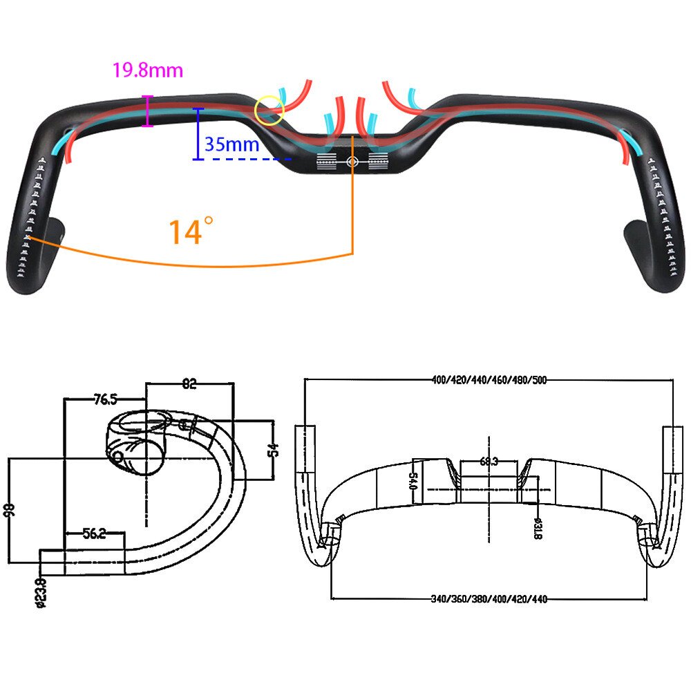 Carbon Fiber Riser 35mm Handlebar Road Bike Drop Bar 31.8mm Internal Cable Black