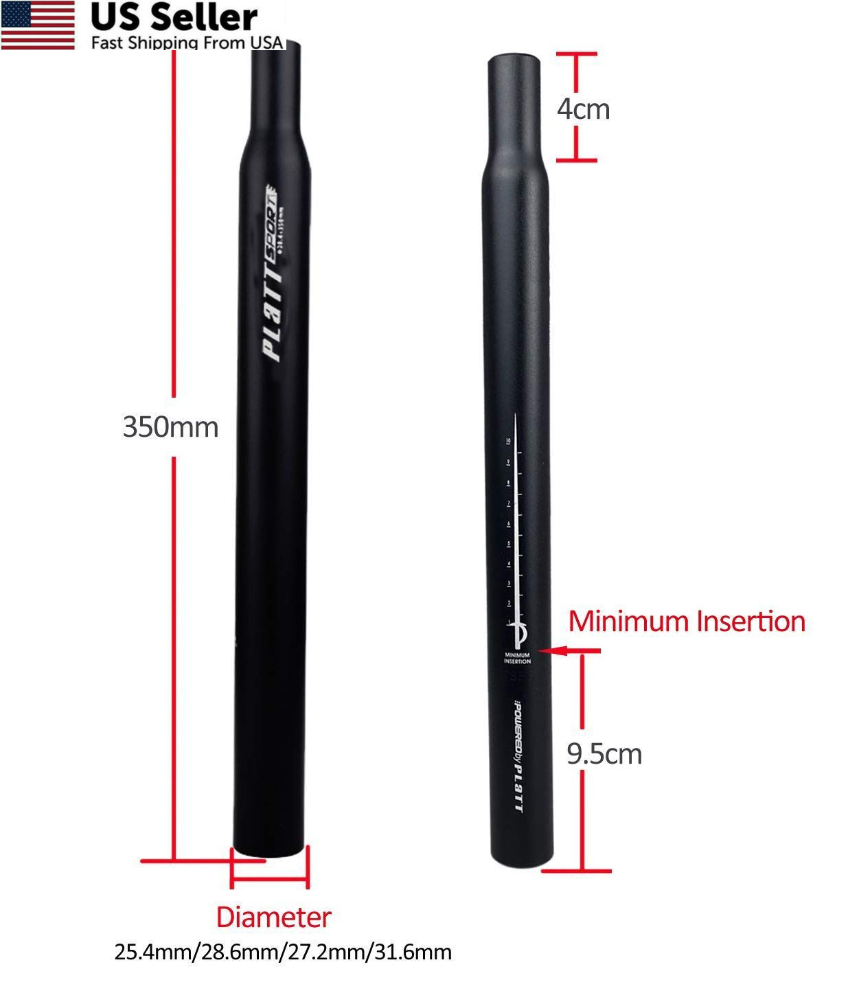 Platt Bike Seatpost 25.4/27.2/28.2/30.8/31.6 350mm Aluminum 27.2mm, black