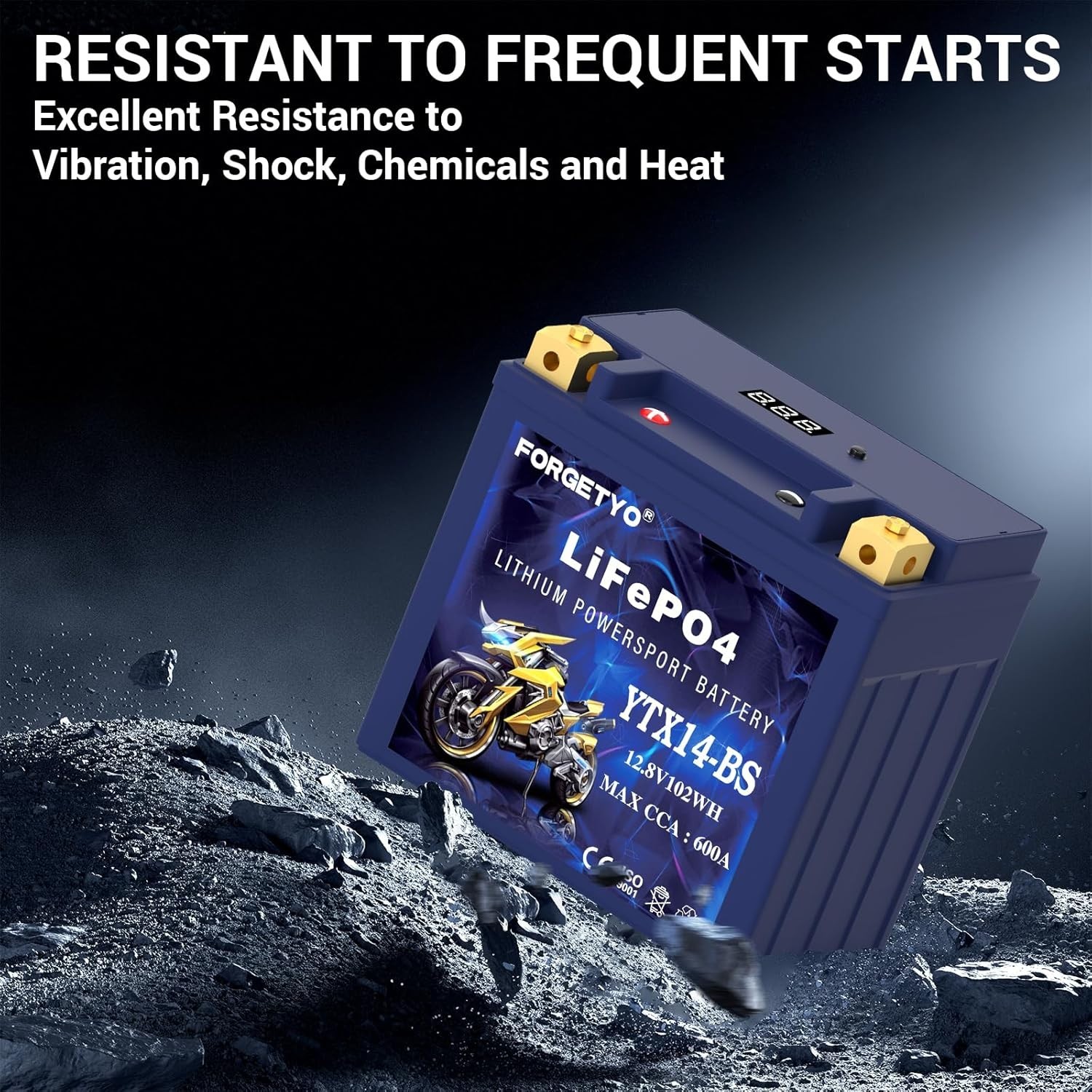 Lithium Motorcycle Battery, ATV Battery 12V 8AH 600CCA Compatible with YTX14-BS