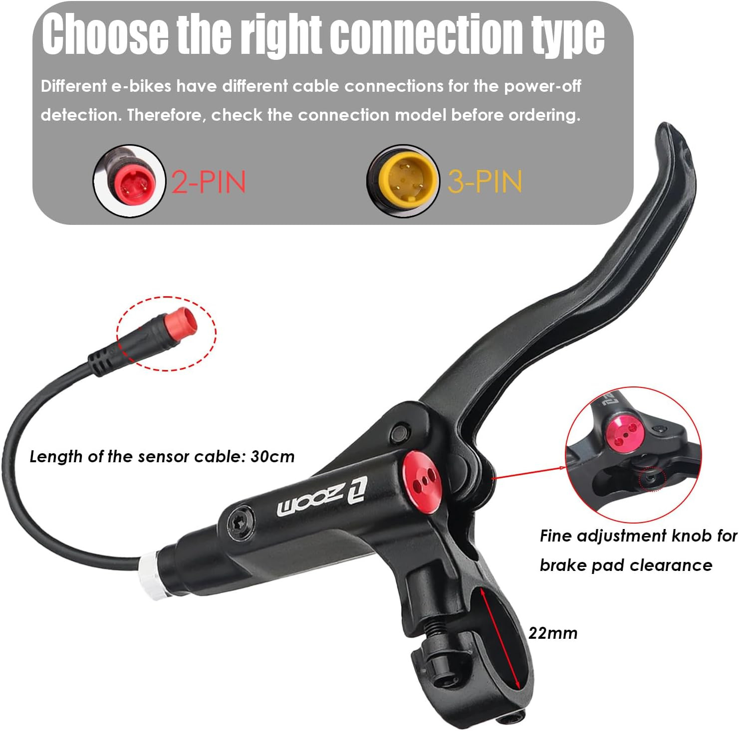 Zoom HB876E 4-Piston Ebike Hydraulic Disc Brake Set, Power-Off System with 2/3-P