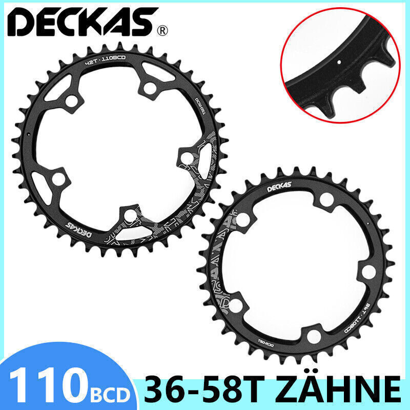 Deckas Chainring BCD 110mm 36-52T Teeth Bicycle Narrow Wide MTB Round Black