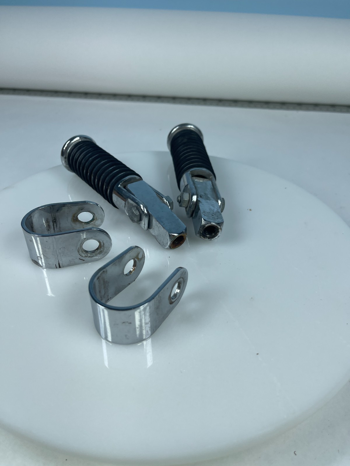 Chrome Motorcycle Foot Pegs w/ Mounting Clamps Universal Highway Peg Set