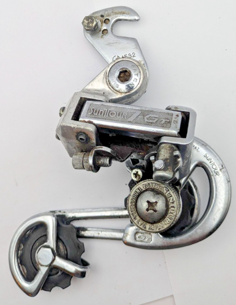RALEIGH SUNTOUR 7 GT REAR DERAILLEUR SILVER LONG CAGE W/ REMOVABLE HOOK HANGER