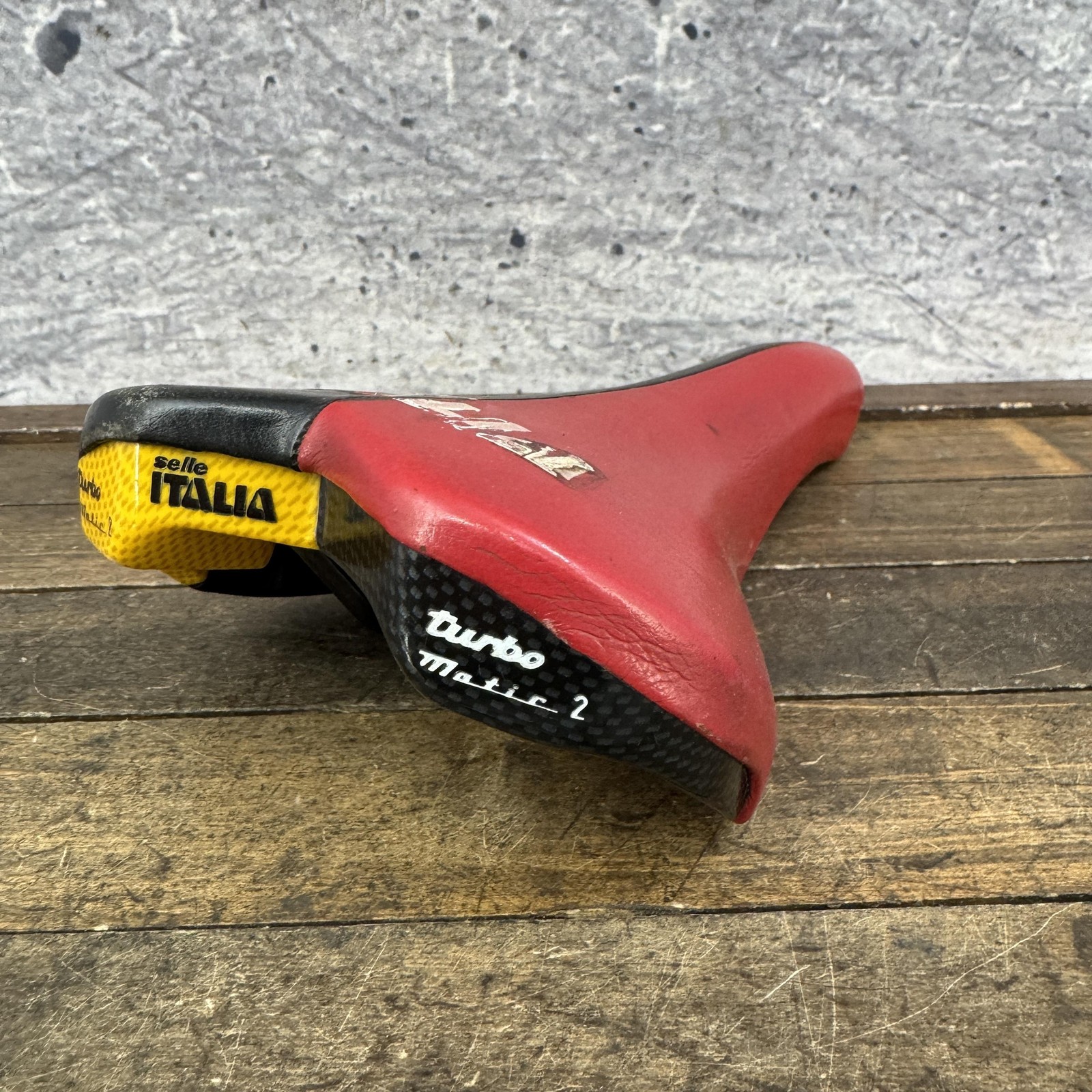 Vintage Selle Italia Turbo Matic 2 Saddle Seat Red Yellow 135mm Carbon MTB