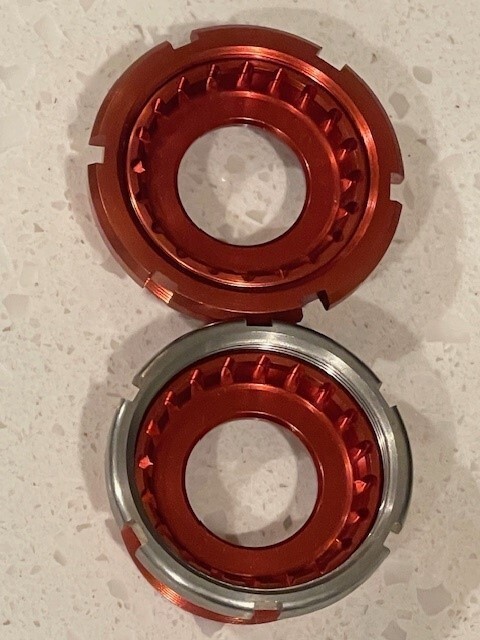 Aluminum English Standard Bottom Bracket Cups. Vintage. BSA with lock rings.