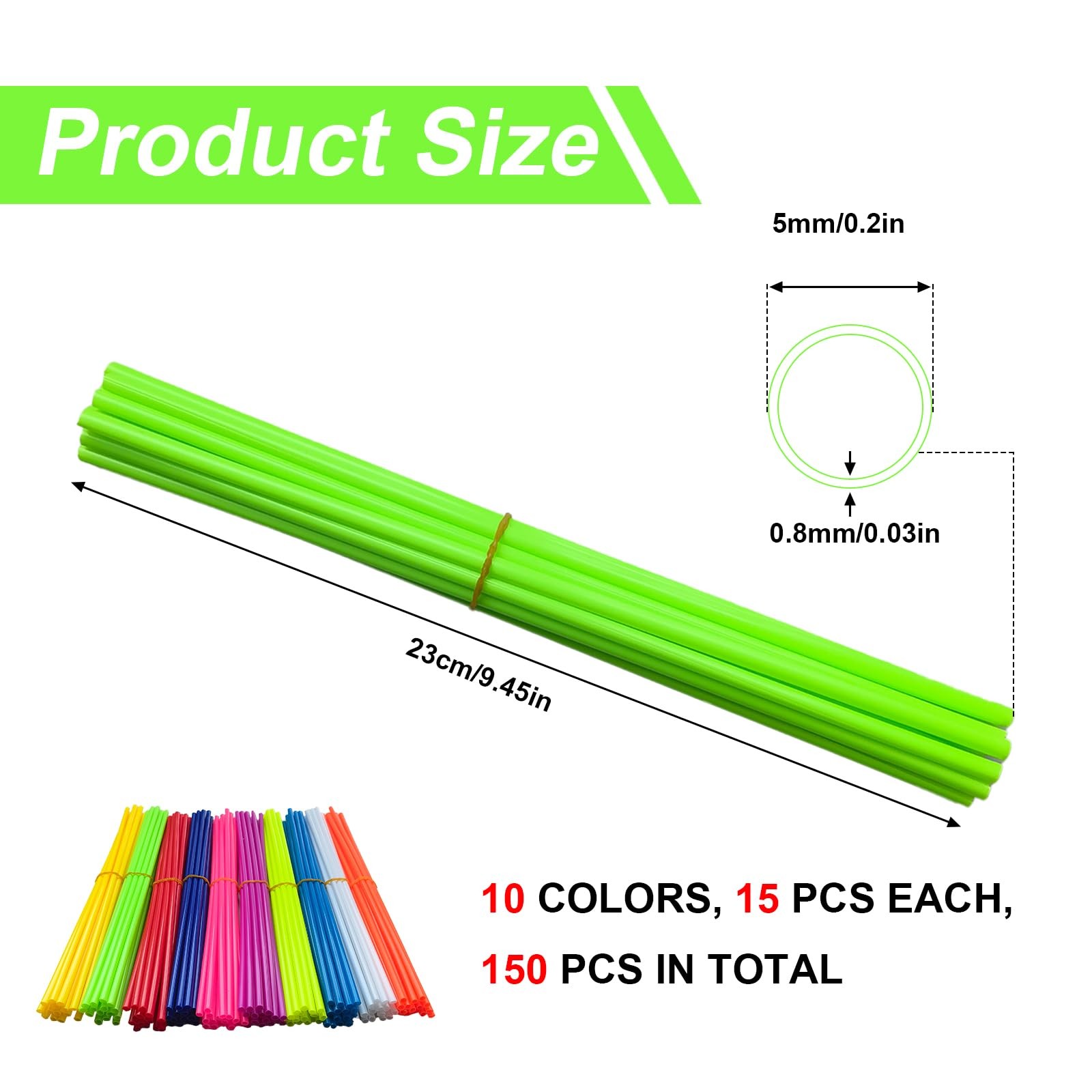 150 PCS Spoke Skins Covers 10 Colors 9.4 inches, 10 Mixed