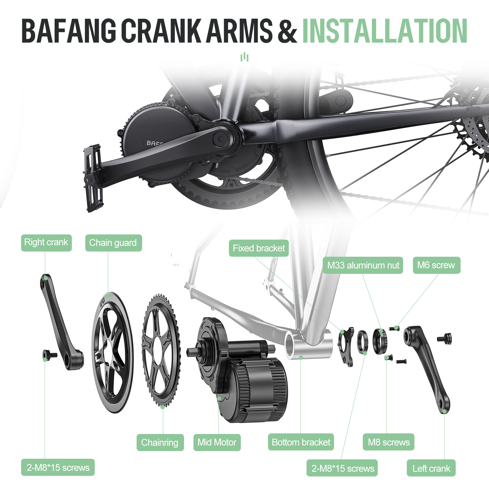 1 Pair Crank Arms 170mm for Bafang 8FUN BBS01 BBS02 E Bike Mid Drive Motor