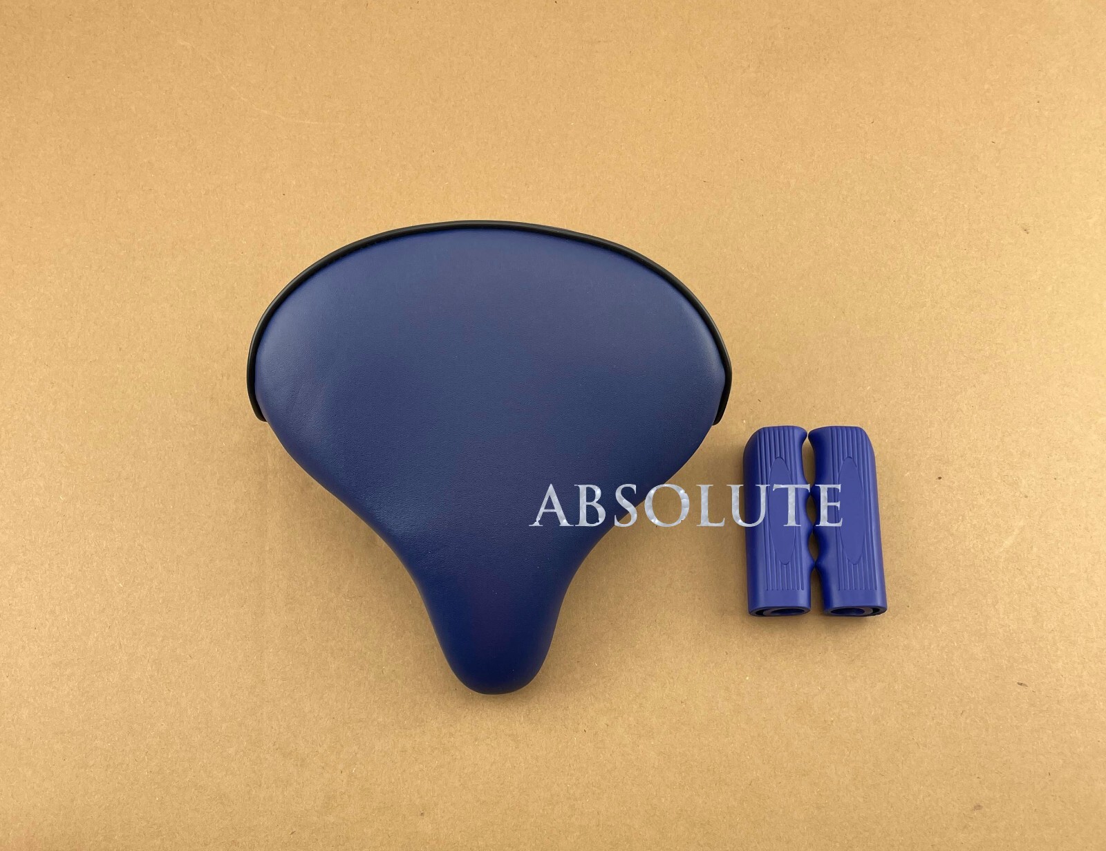 NEW! ABSOLUTE BEACH CRUISER VINYL SADDLE 209 IN ALL BLUE W/ BLUE CUSTOM GRIPS.