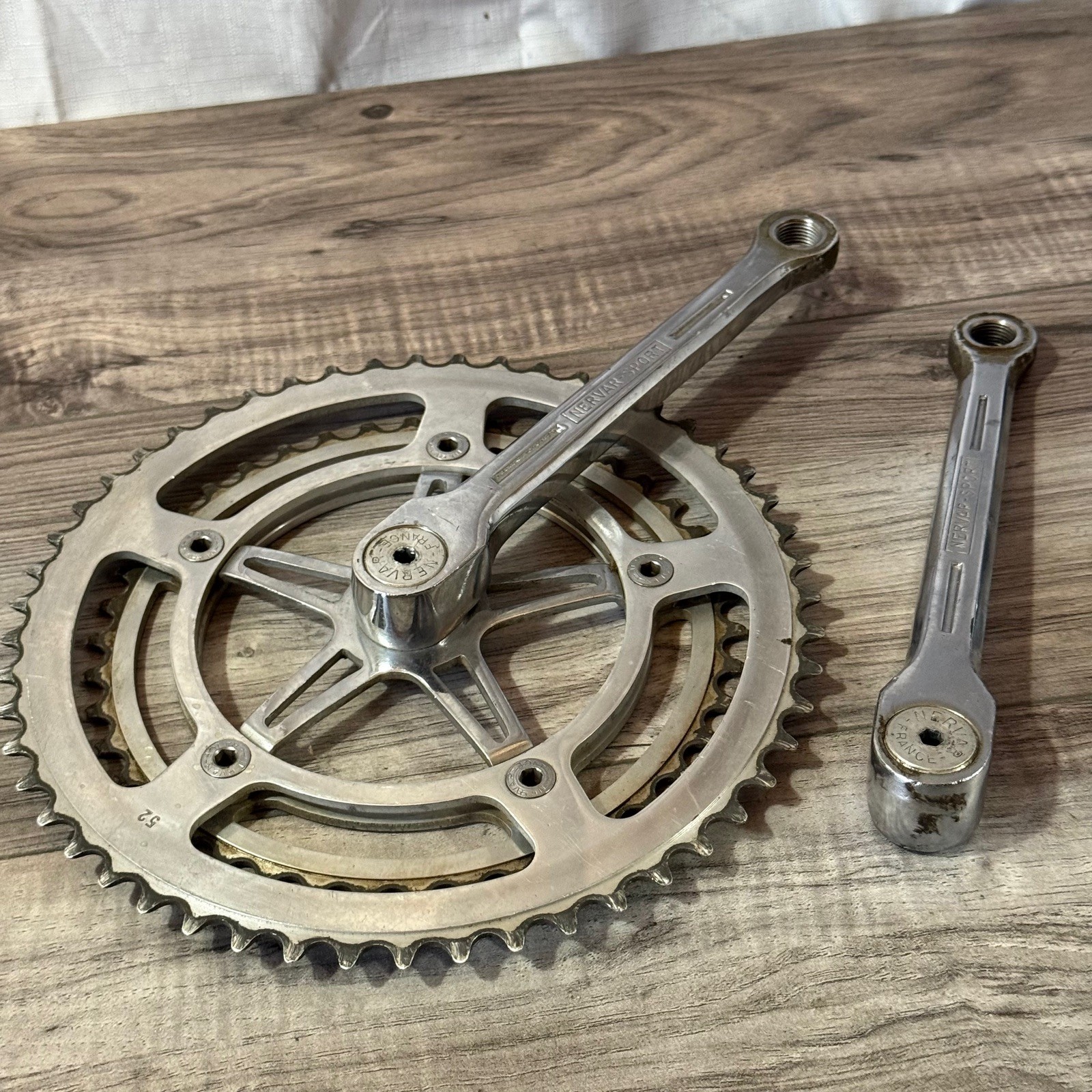 Vintage Nervar Sport Crankset BSA English 170 Double 52 42 FRENCH THREAD