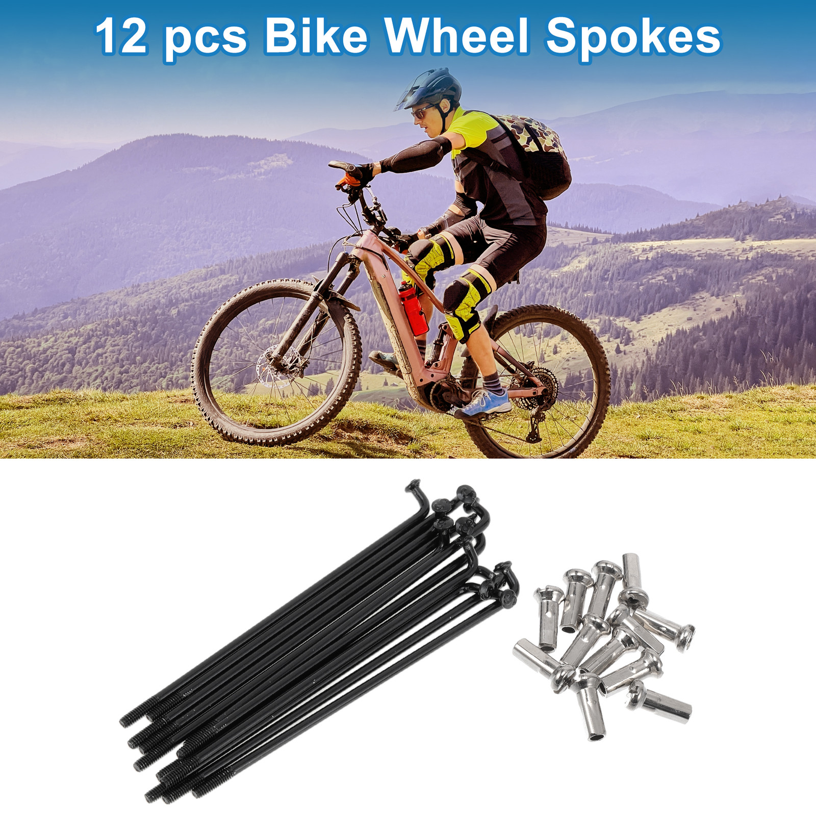 1 Set 14G 74mm Length Bicycle Spokes Nipple 304 Stainless Steel Black Universal