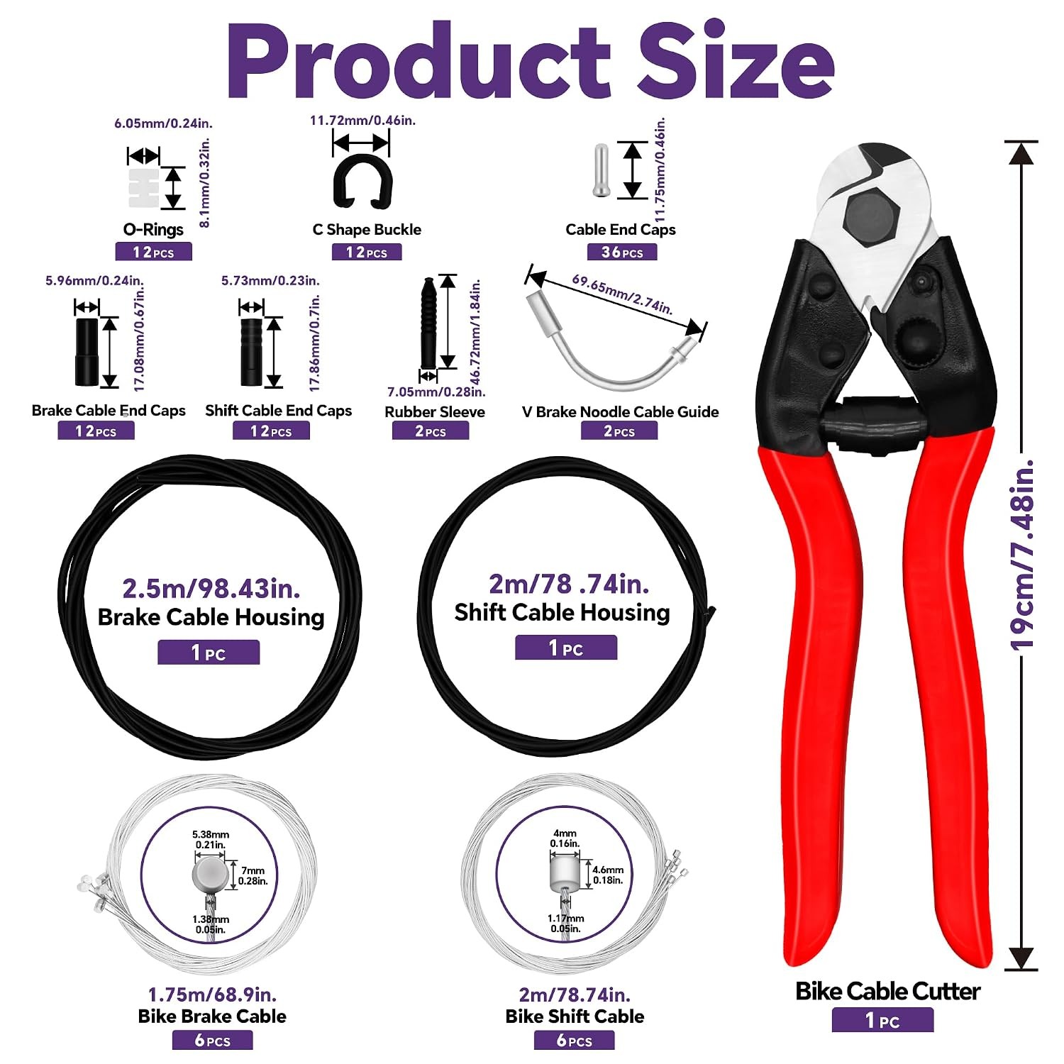 Universal Bike Brake Cable Kit with Stainless Steel Cable Cutter 103PCS