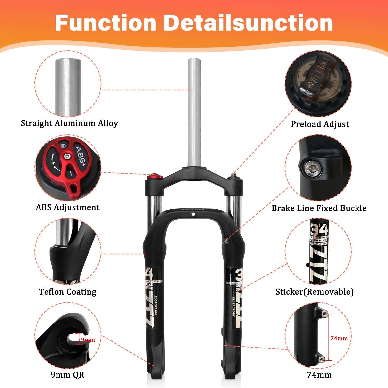 ZTZ 20 * 4.0 inch Fat Tire Oil Spring Suspension Fork – 100mm Travel, 135mm S…