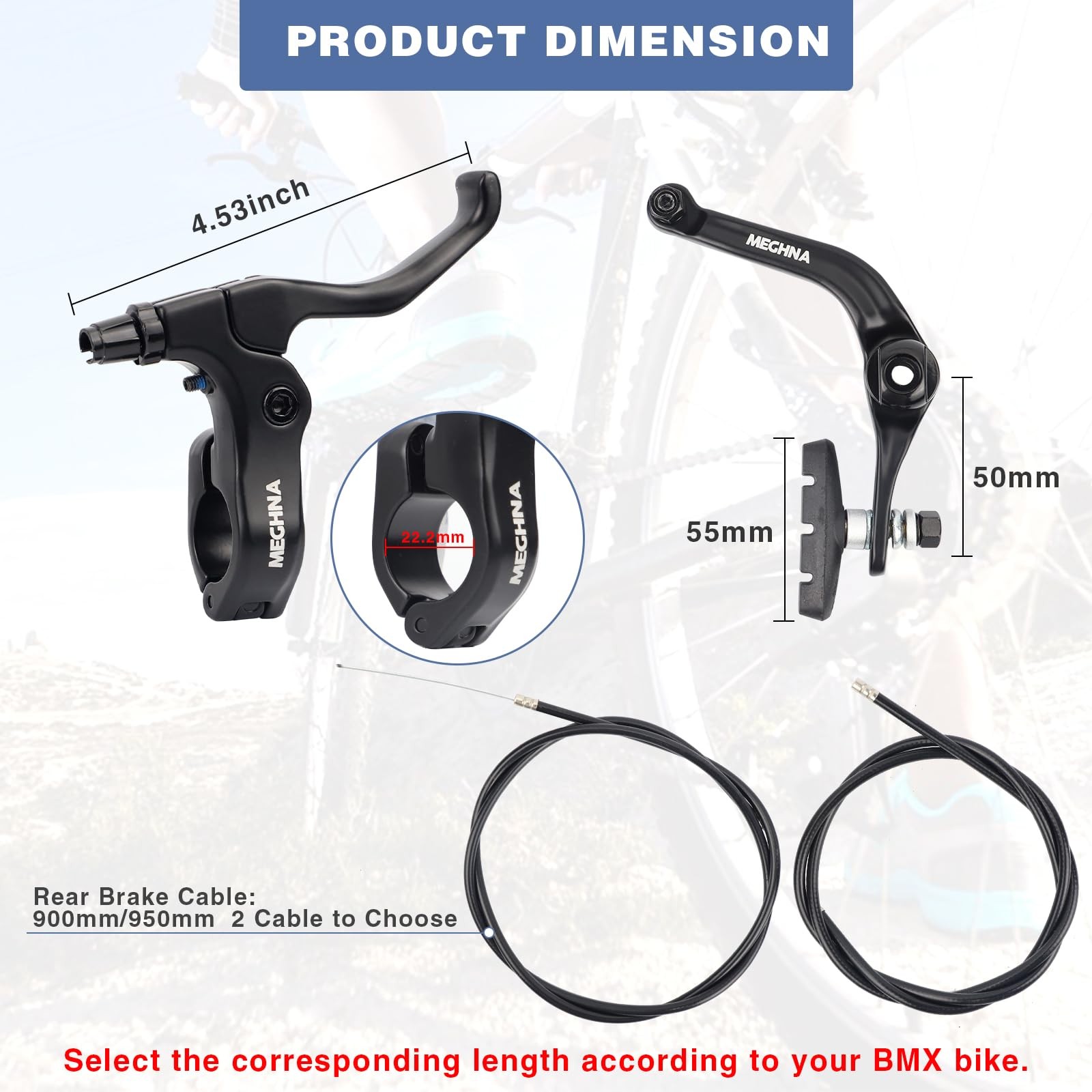 BMX Rear Aluminum Alloy Rim Brake Set，Bike U Brakes 900MM/950MM, Black