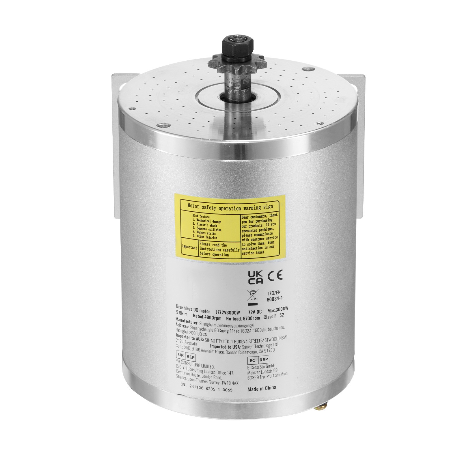 Uimoso 72V 3000W Brushless DC Motor Kit with Speed Controller, 4900 RPM