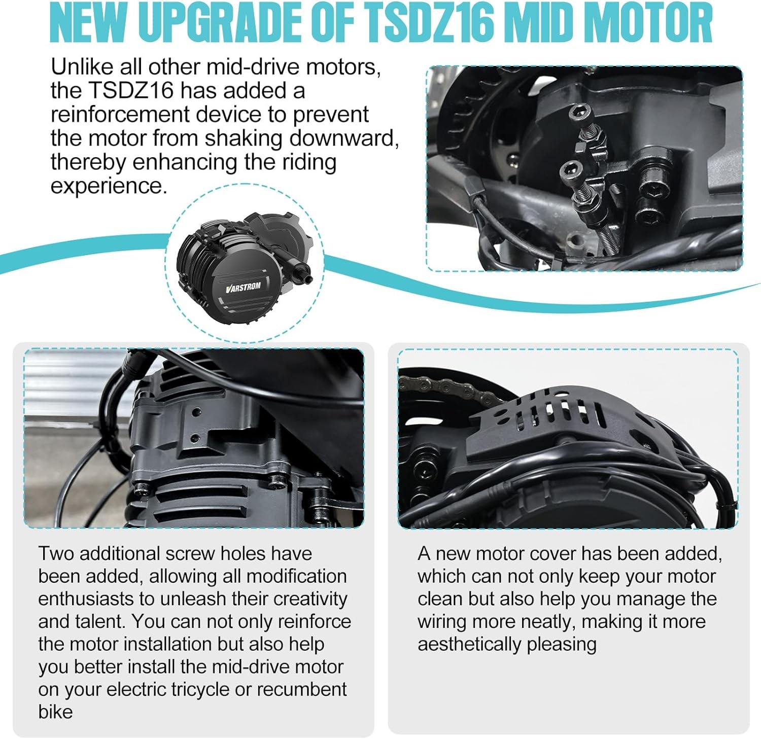48V1000W Mid Drive Motor Kit TSDZ16 Torque Sensor Ebike Conversion Kits 68-73MM