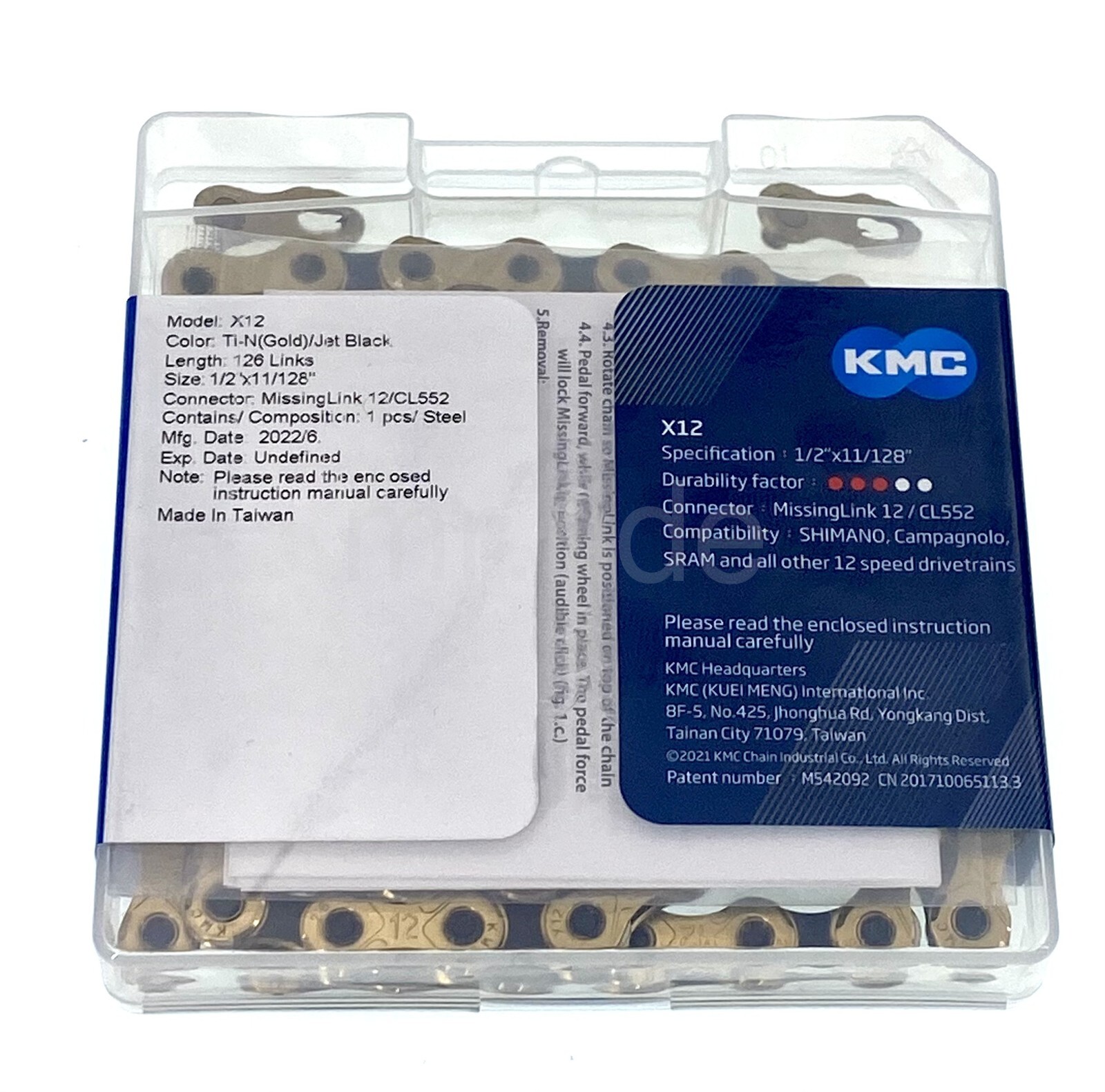 KMC X12 12 speed 126L MTB Mountain Bike Bicycle Chain – Gold/Black