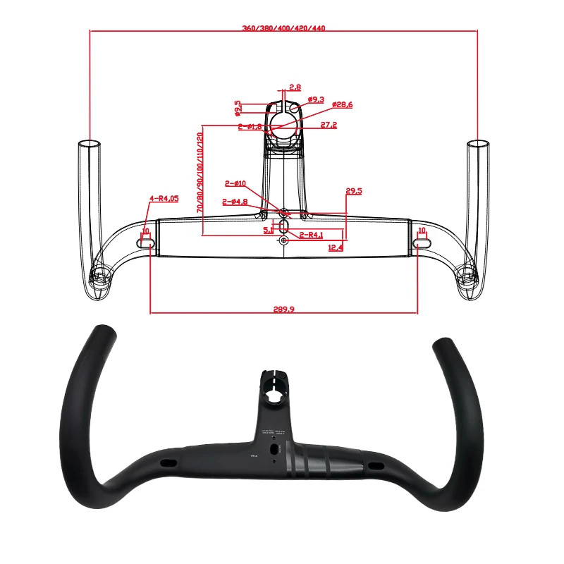 Carbon Road Bike Integrated Drop Bar 28.6mm Internal Cable Routing with Spacers