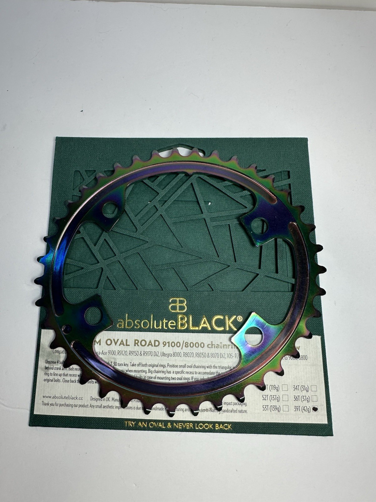 Absolute Black Premium Oval Road Dura Ace 9100/8000 Rainbow 50T Chainring – New