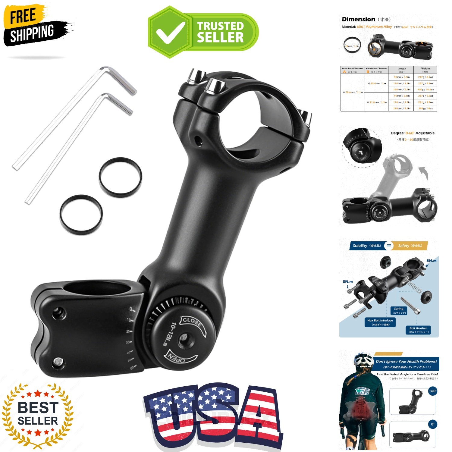 Bike Stem 25.4 31.8 Adjustable 90/110/130/145mm Bike Handlebar Extender Stem …
