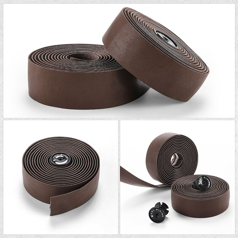 West Biking Road Bike Bicycle Handlebar Tapes Cowhide Leather Handlebar Tape Brown One Pair