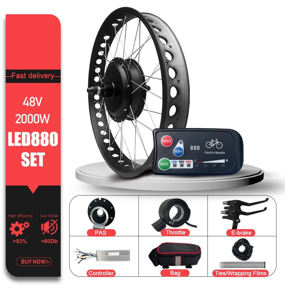 48V 2000W Fat Tire Rear Brushless Gearless Hub Motor for Snow E-Bike 20/24/26in