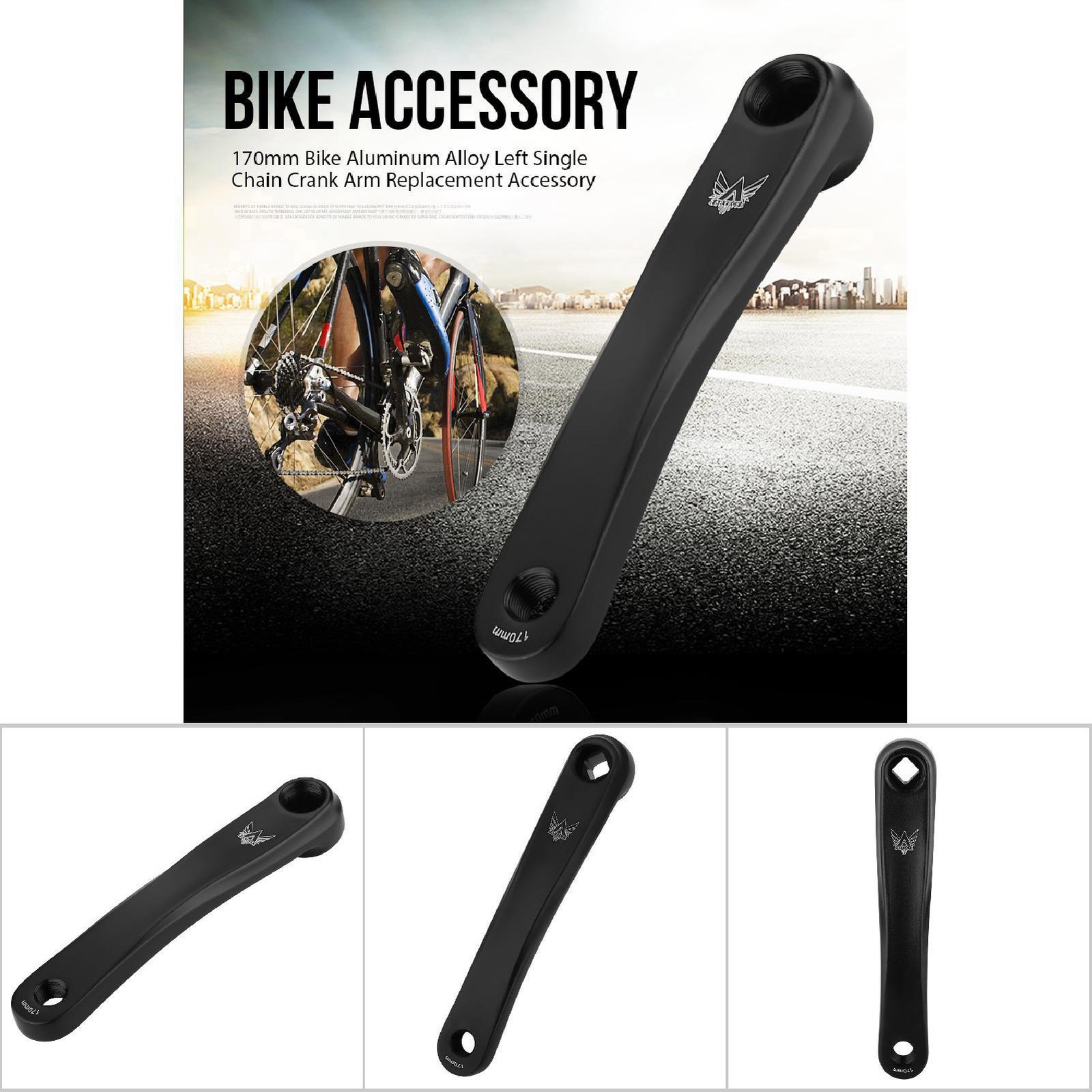 170mm Bike Aluminum Alloy Left Single Chain Crank Arm Replacement (Black Rhombic