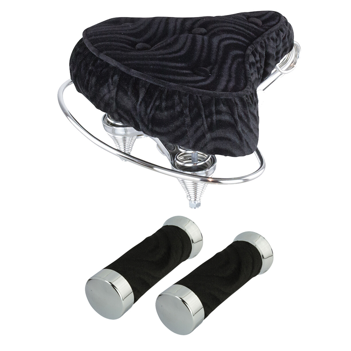OG LOWRIDER 10″ LONG BEACH CRUISER VELOUR SADDLE IN BLACK W/ VELOUR GRIPS