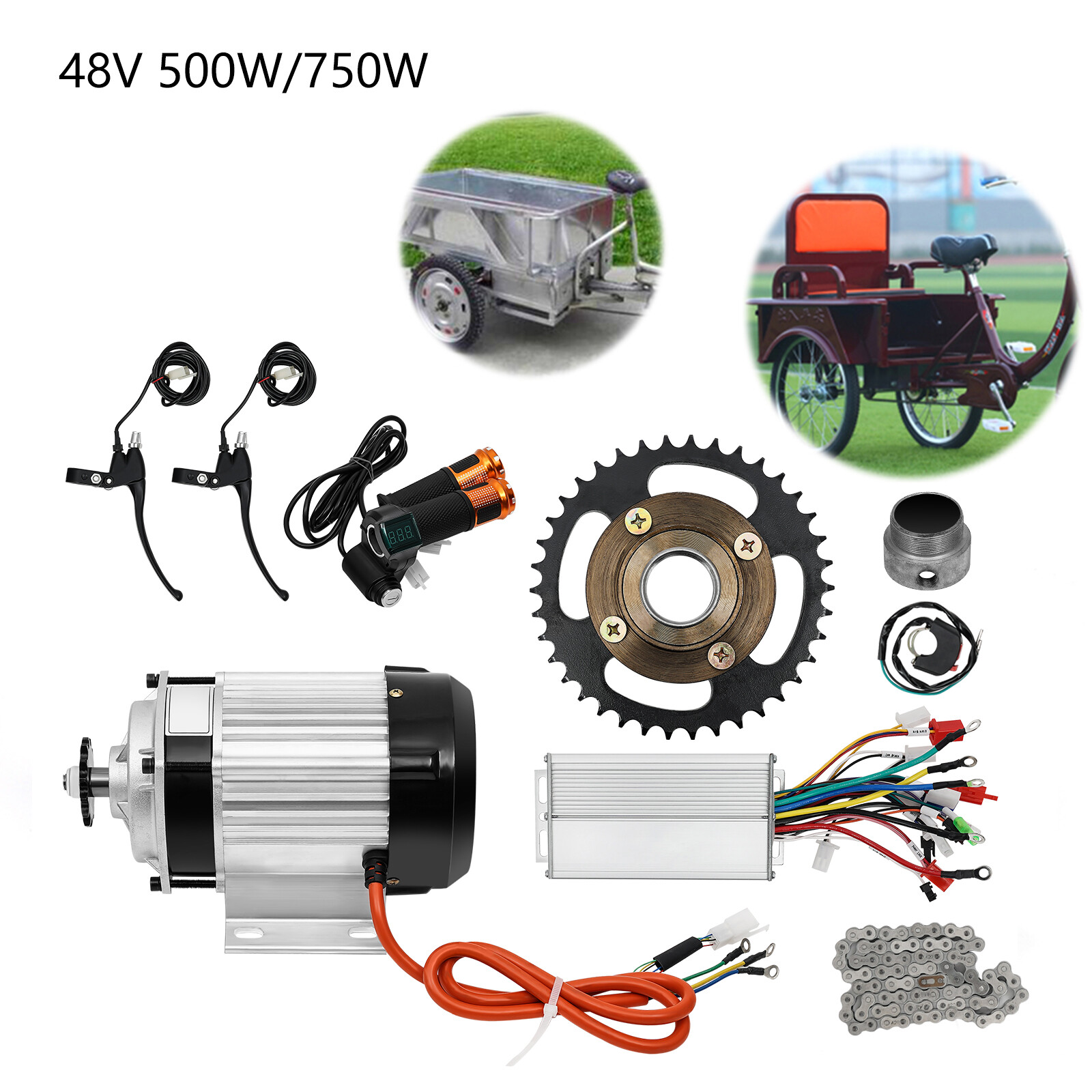 New 48V 750W Electric 3-wheel Bike Brushless Motor Kit For Adults Tricycle Trike