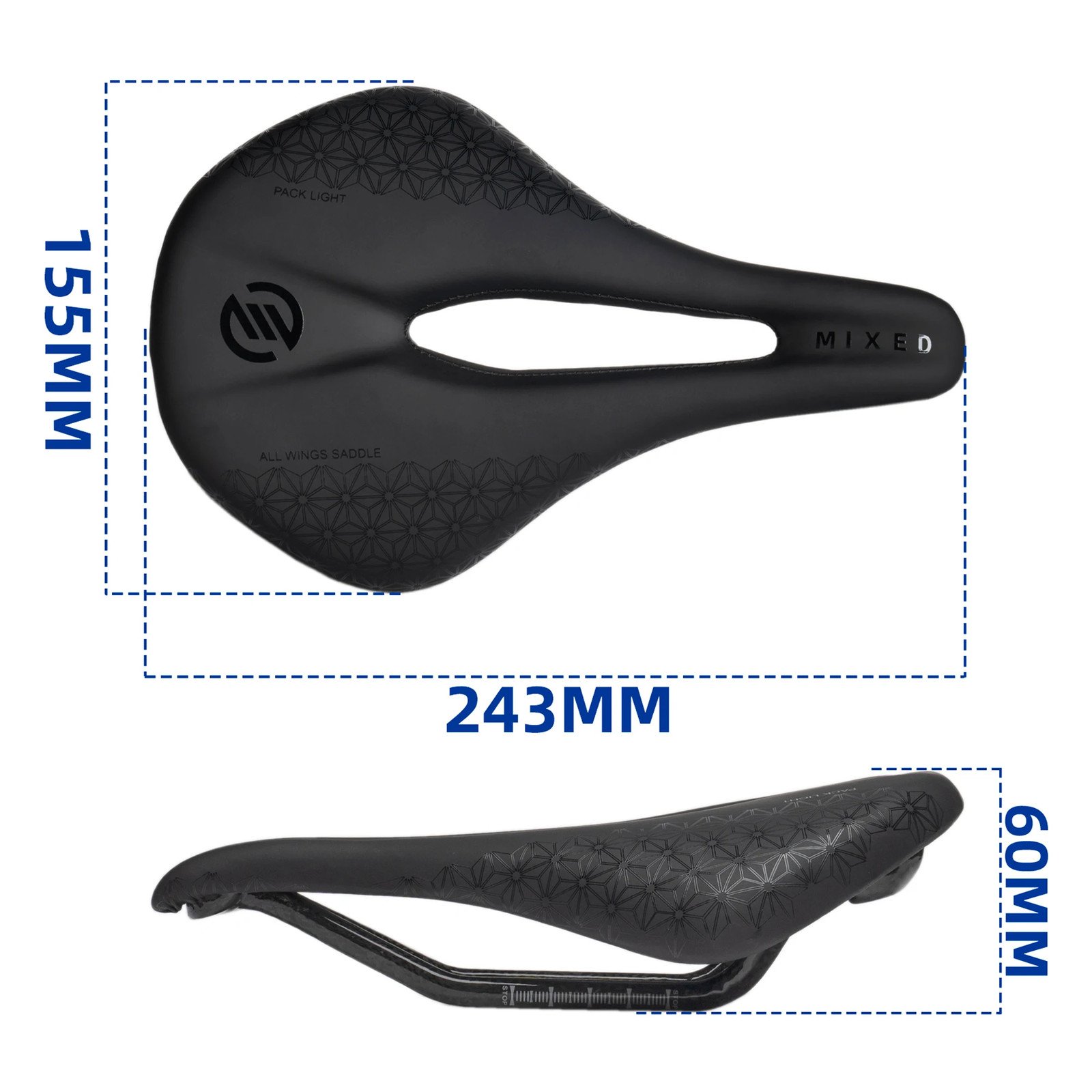 MIXED 6D Cycling Carbon Saddles 155mm Road Mountain Bicycle Seats Pack Light Sad