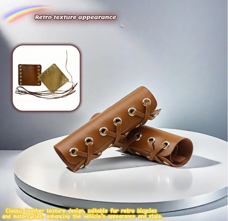 Leather Handlebar Grip Cover Anti Slip Shock Absorption Retro Style 1 Pair