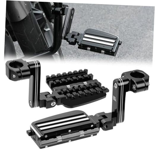 CNC Aluminum Highway Pegs with Expandable Heel Rests 1.25″ Highway Long Black