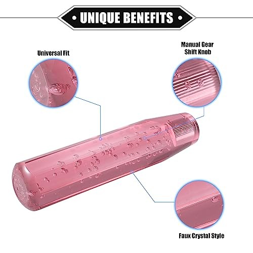 Gear Shift Knob Stick, 20cm Faux Crystal Transparent Bubble Gear Shifter Pink
