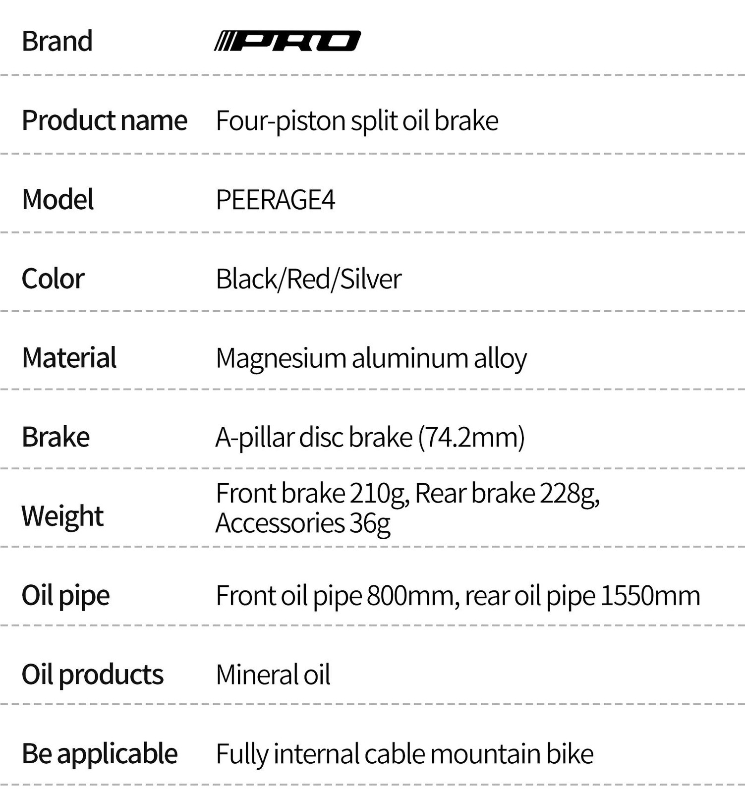 Iiipro Mtb Four Piston Hydraulic Disc Brake 800mm/1550mm Ultra-light Cnc Fully I