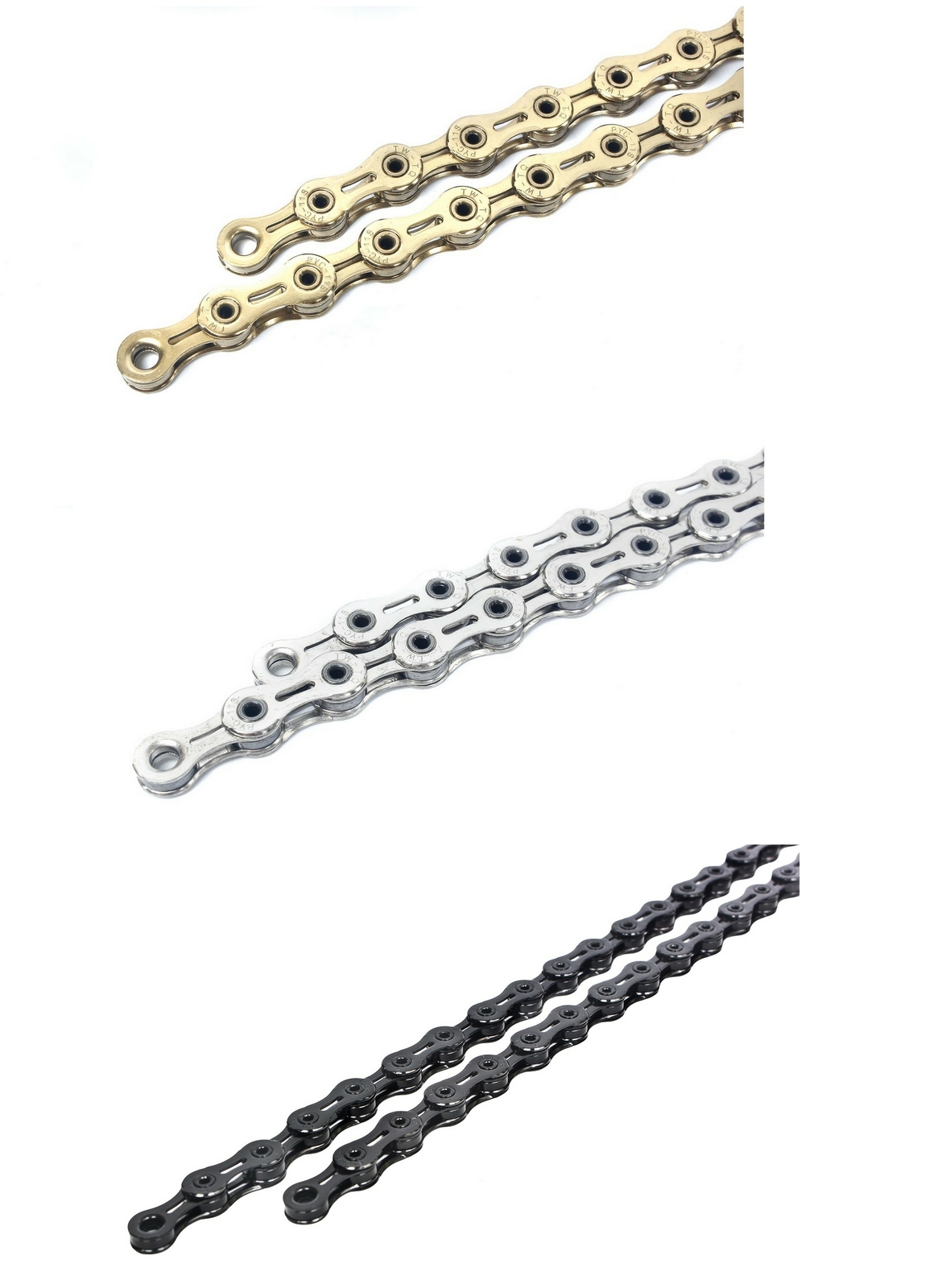 PYC Road Mountain 11-Speed Bicycle Bike Chains in Black/Gold/Silver colors