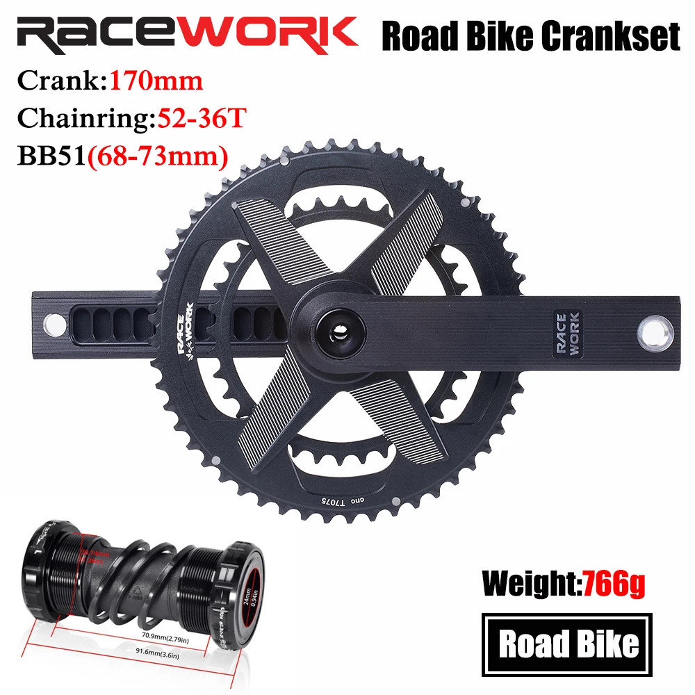 Road Bike Crankset 170mm Chainset Chain Wheel Shaft Bicycle Double Chainring