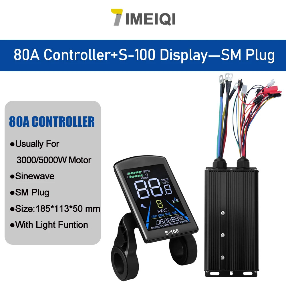 E-bike Sine Wave Controller 48V 72V 80A with LCD Color Display 5000W Motor Kit