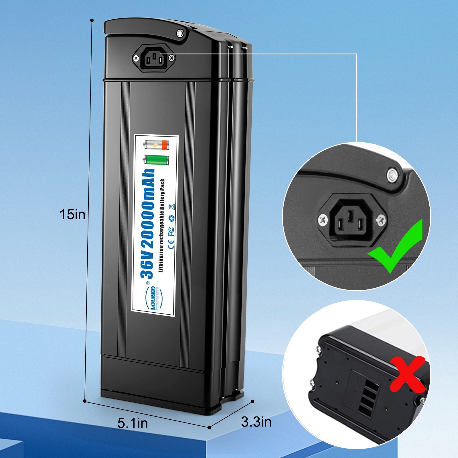36V 20AH Battery for 200W-1000W Folding electric bicycle 30A BMS