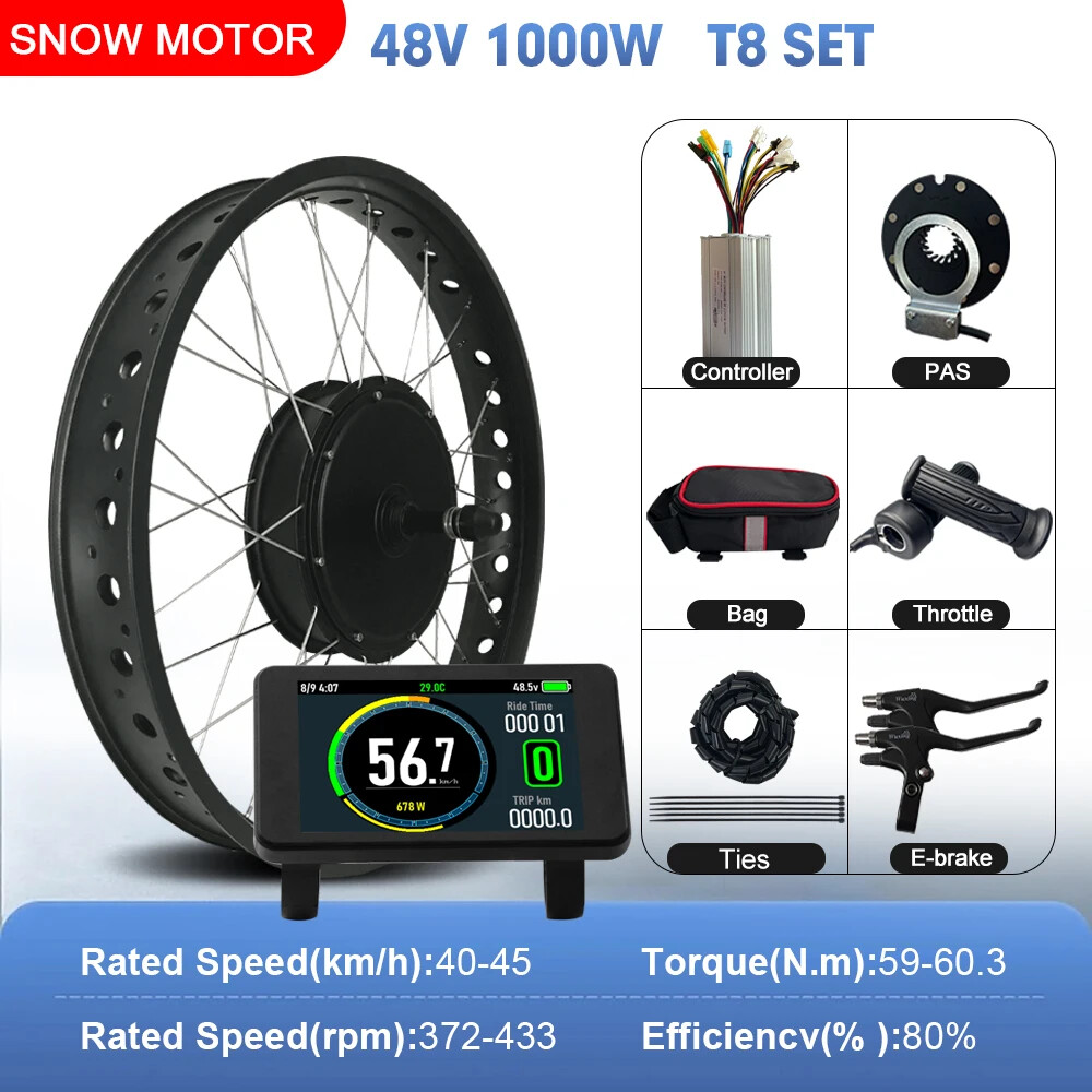 Snow E-bike Conversion Kit 48V 1000W Rear Rotate Hub Motor Wheel 170/190mm