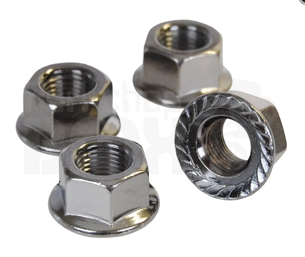 Flanged BMX bicycle axle nut 3/8″ X 24T – SET OF 4 – SILVER