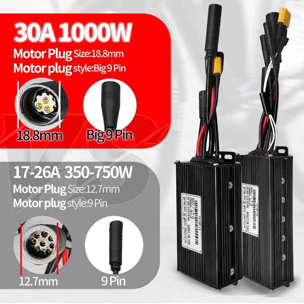 E-bike Sine Wave Controller 17A 26A 30A Three-Mode 24V/36V/48V with Display