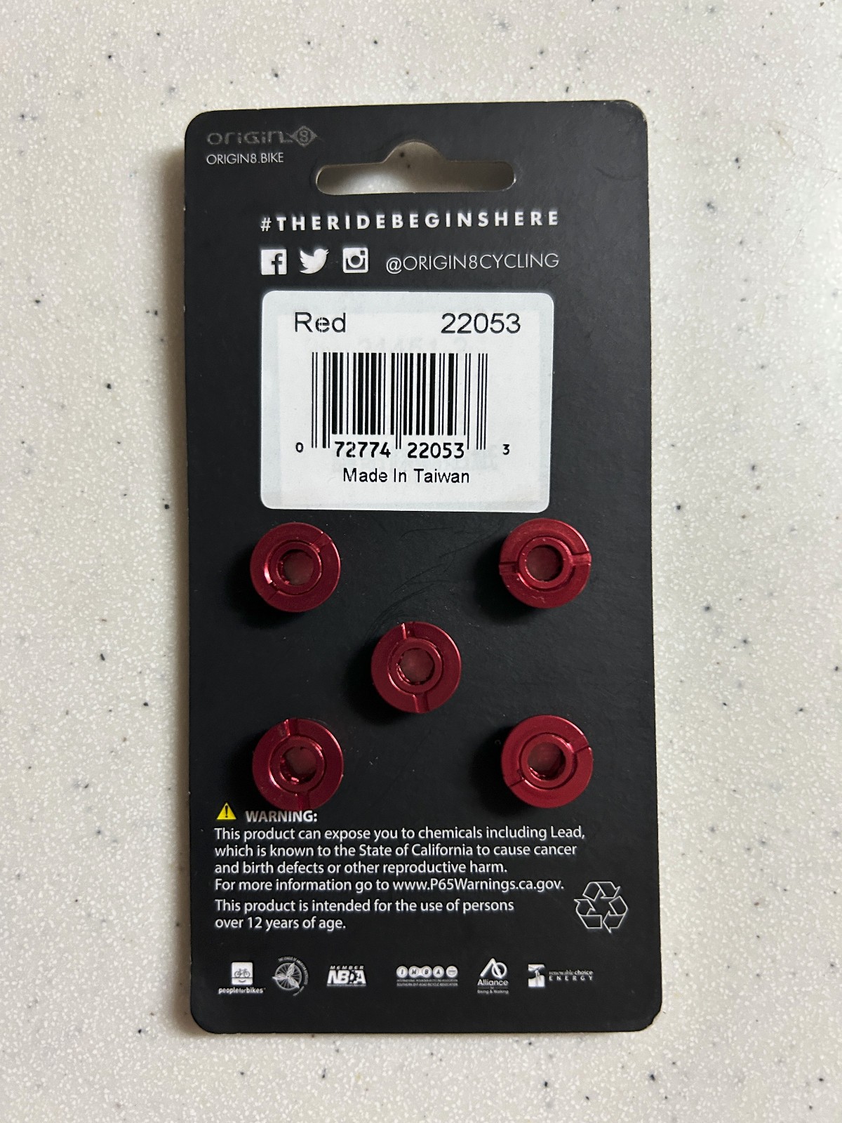 5-Count Origin8 Silver Steel Chrome Plated Single-Speed Chainring Bolts (Red)