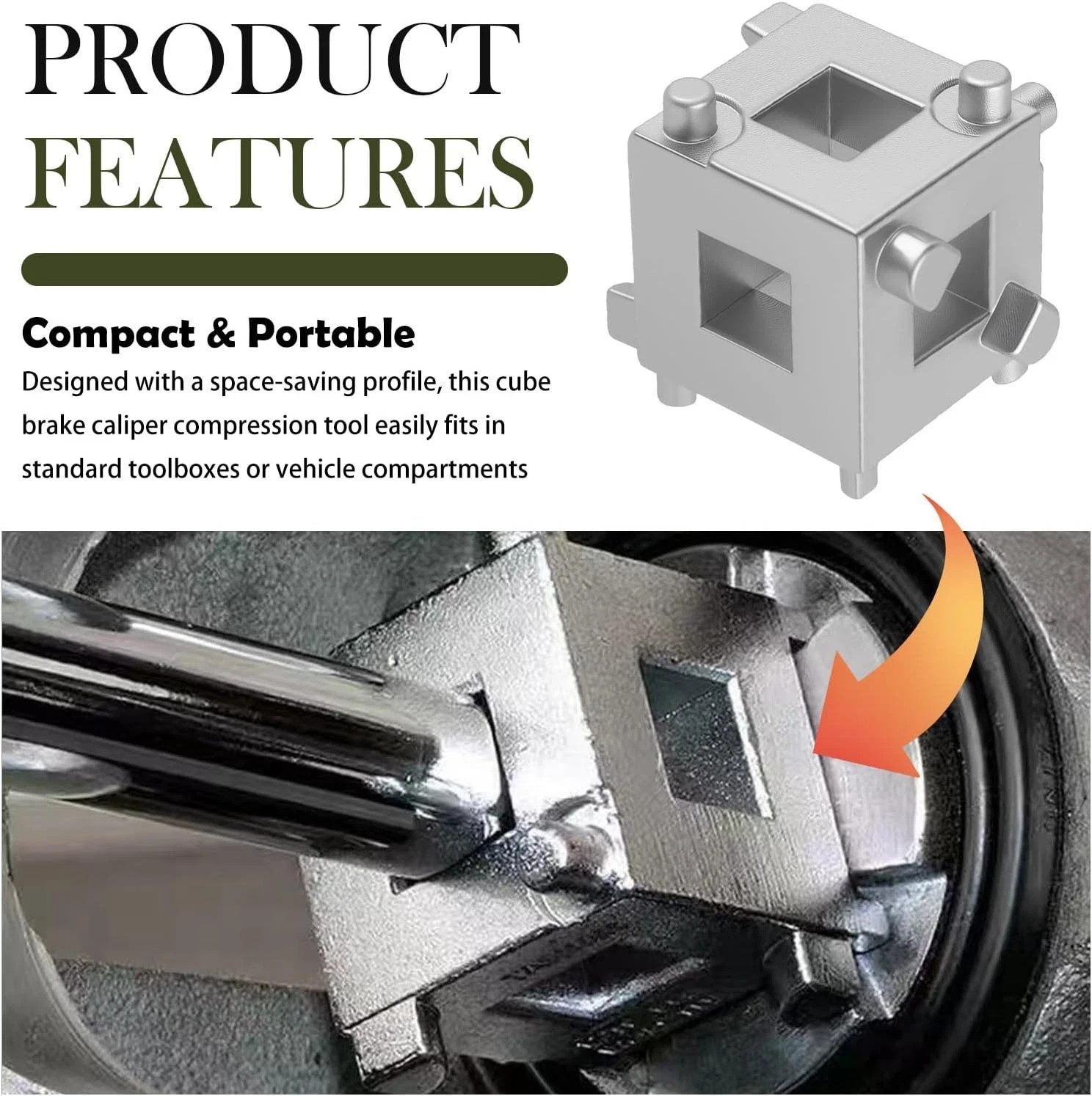 Car Cube Brake Caliper Compression Tool with 3/8″ Square Drive Hole,6 Sides Brak