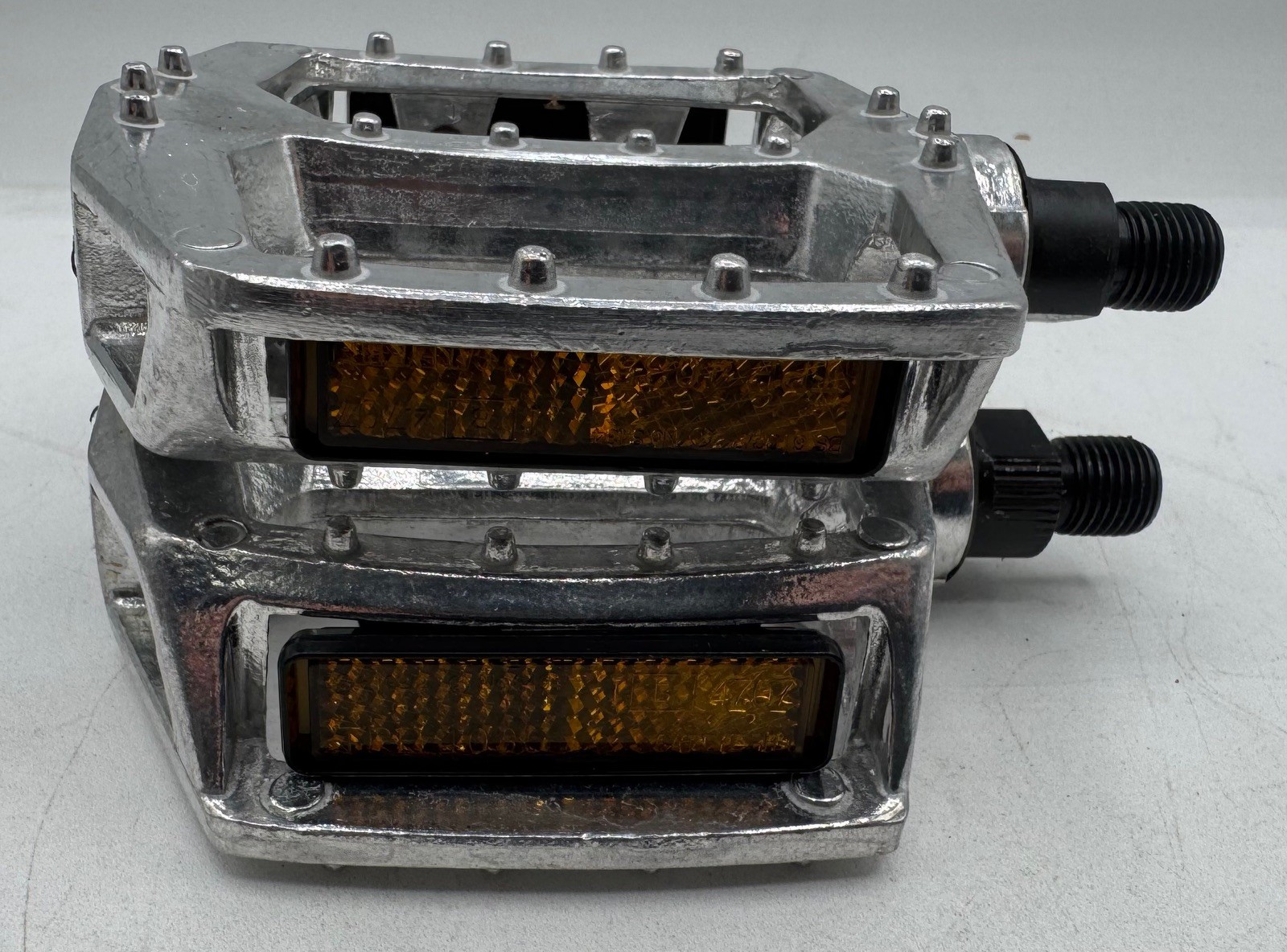 Xeromo Bike Pedals NOS Pair w/ Cat Eye RR-1-SL Reflectors Aluminum