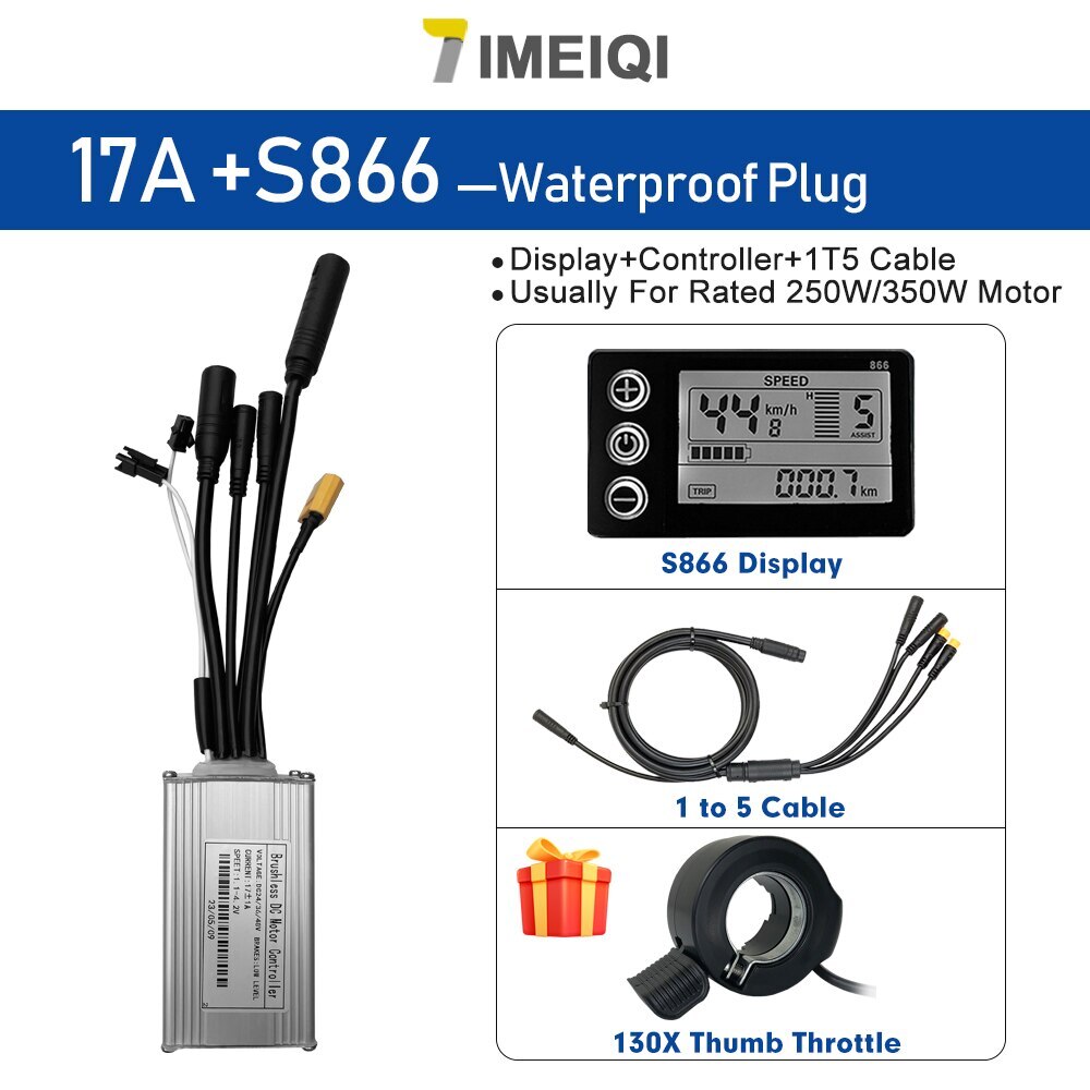 E-bike Sine Wave Waterproof Controller 36V/48V 17A 26A 30A with LCD S866 Display