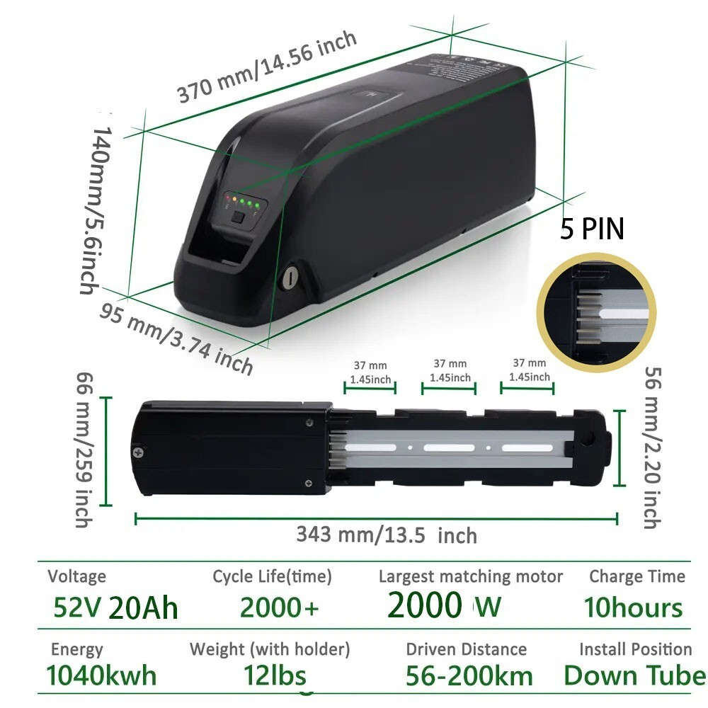 Hailong ebike battery 52V 20Ah 200W~2000W Electric Bicycle Bike Li-Ion Battery