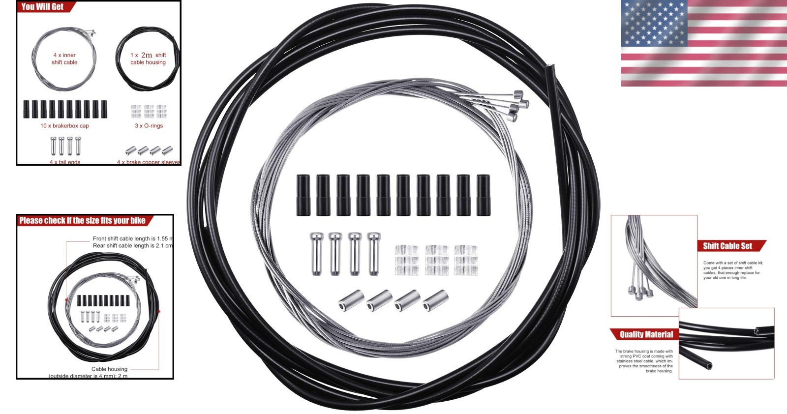4 Pack Bike Gear Cable Kit – Universal Shifter Housing for Mountain & Road Bikes