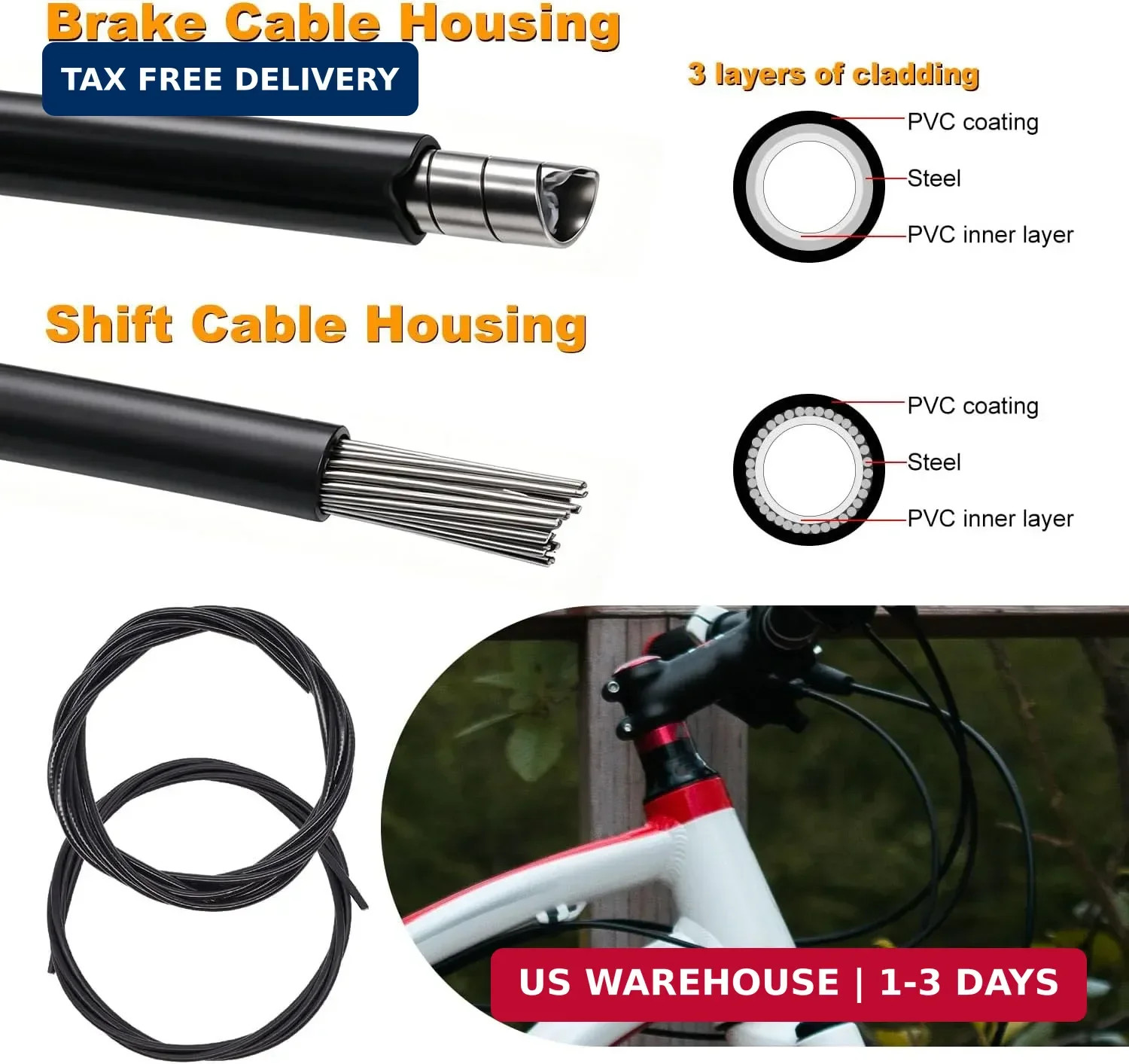 weideer Bicycle Brake Cable Shift Cable Bike Cable Housing Kit Bike Brake Cable