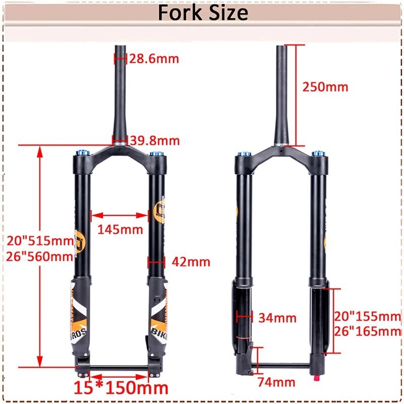 20/26*5.0 Inch Inverted Air Suspension Fork Thru Axle 15*150mm Snow E-bike Fork